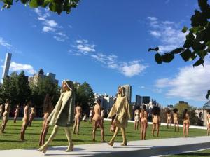 Models wear the Yeezy Season 4 collection by Kanye West during a fashion show, Wednesday, Sept. 7, 2016, at the Franklin D. Roosevelt Four Freedoms Park on Roosevelt Island in New York. The show, set to an eery soundtrack, helped kick off New York Fashion Week. (AP Photo/Leanne Italie)