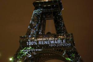 FILE- In this Sunday, Nov. 29, 2015 file photo, an artwork entitled 'One Heart One Tree' by artist Naziha Mestaoui is displayed on the Eiffel tower ahead of the 2015 Paris Climate Conference, in Paris.  The Paris Agreement on climate change comes into force Friday Nov. 4, 2016, after a year with remarkable success in international efforts to slash man-made emissions of carbon dioxide and other global warming gases. (AP Photo/Thibault Camus, FILE)