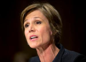 FILE - In this March 24, 2015 file photo, then-Deputy Attorney General nominee Sally Quillian Yates testifies on Capitol Hill in Washington. President Donald Trump’s abrupt, late-night firing of the acting attorney general, who had refused to allow the Justice Department to defend his immigration orders in federal court, sends a clear message to his future Cabinet about his tolerance for public dissent.  (AP Photo/Pablo Martinez Monsivais, File)